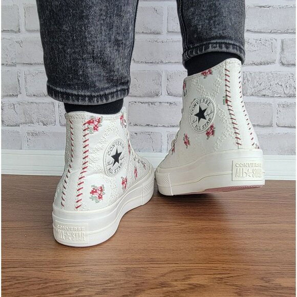 ⭐Converse Chuck Taylor Lift Rose Cross Stitch Sz 9 Women's Shoes White A13659C⭐ - Picture 5 of 11